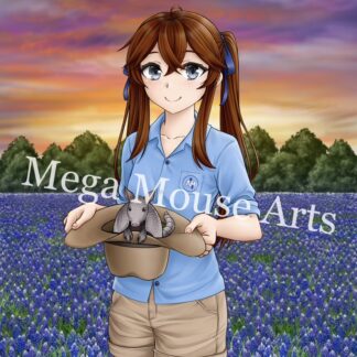 Original Character - Annie and Armadillo in Bluebonnet Field